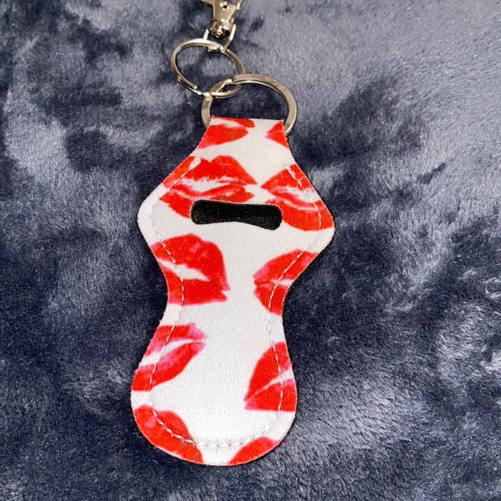 New red lipstick kiss chapstick holder keychain
